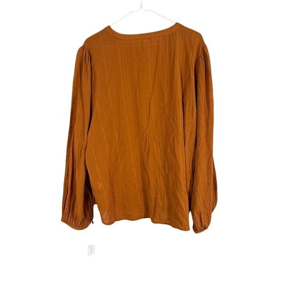 Retro Plaid Top 1x Orange Henley Fall Checks Boho Western Festive Holiday Chic - Picture 6 of 11